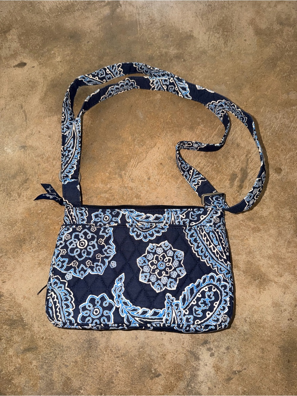 Vera Bradley RFID Little Hipster Navy Paisley Quilted Crossbody Bag - Picture 2 of 10